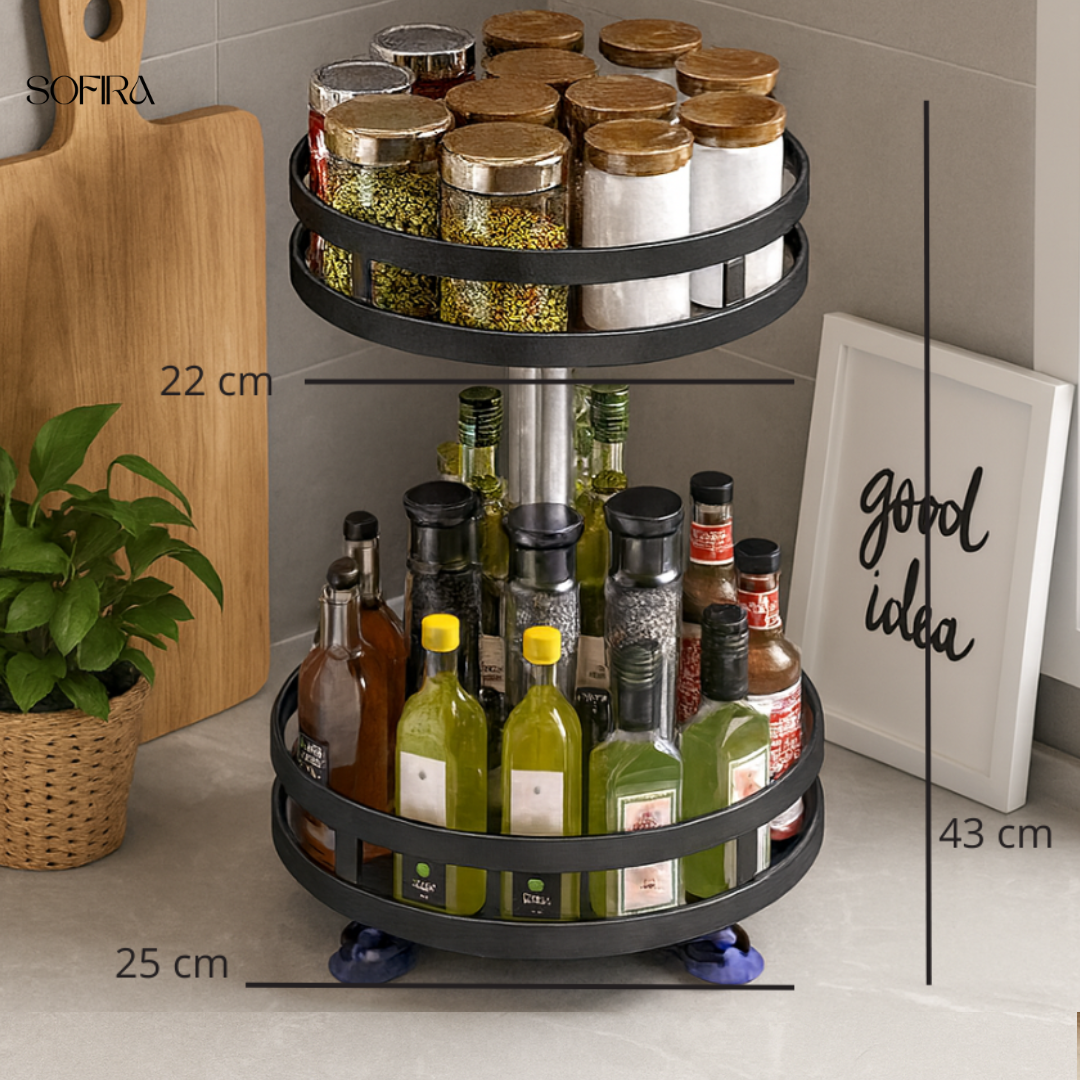 Sierra Stainless Steel Spice Rack Organizer – 360° Rotating Space-Saving Storage 4
