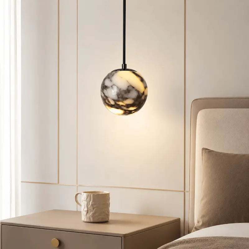 Soren Modern Black Pendant Light – Natural Marble Finish for Elegant Interiors 0