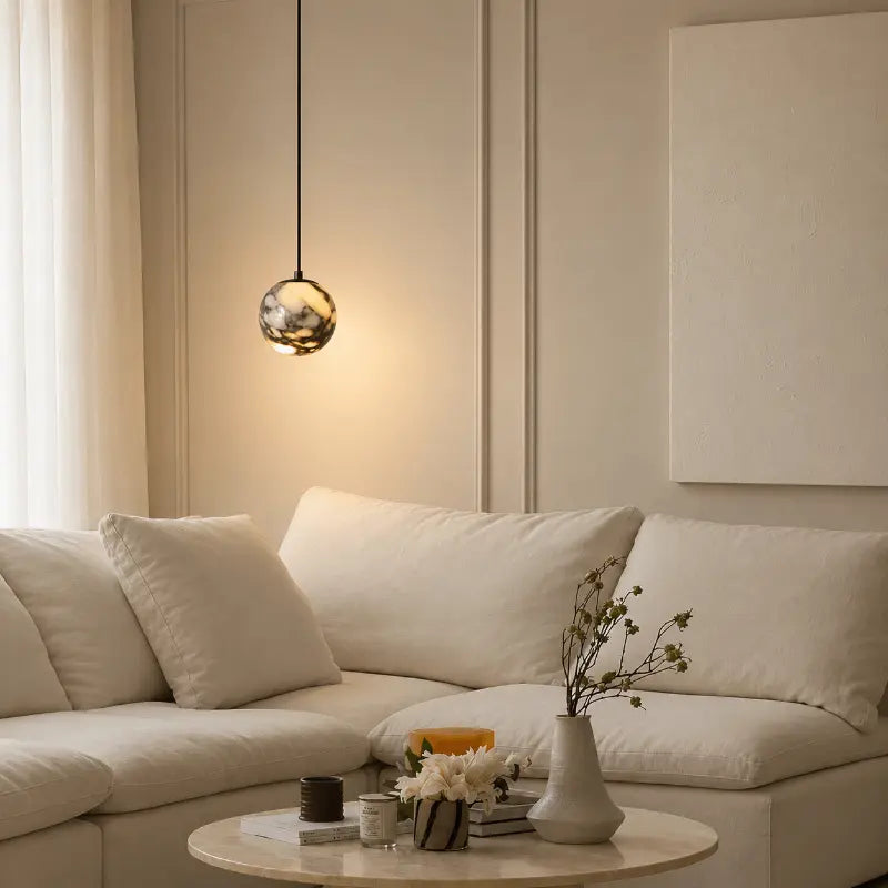 Soren Modern Black Pendant Light – Natural Marble Finish for Elegant Interiors 1