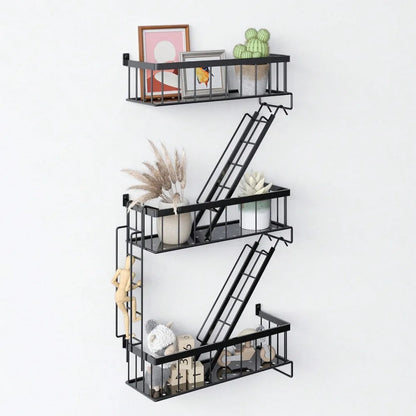 Talon Black Metal Floating Wall Shelf – Stylish Tiered Design for Space-Saving Decor 0