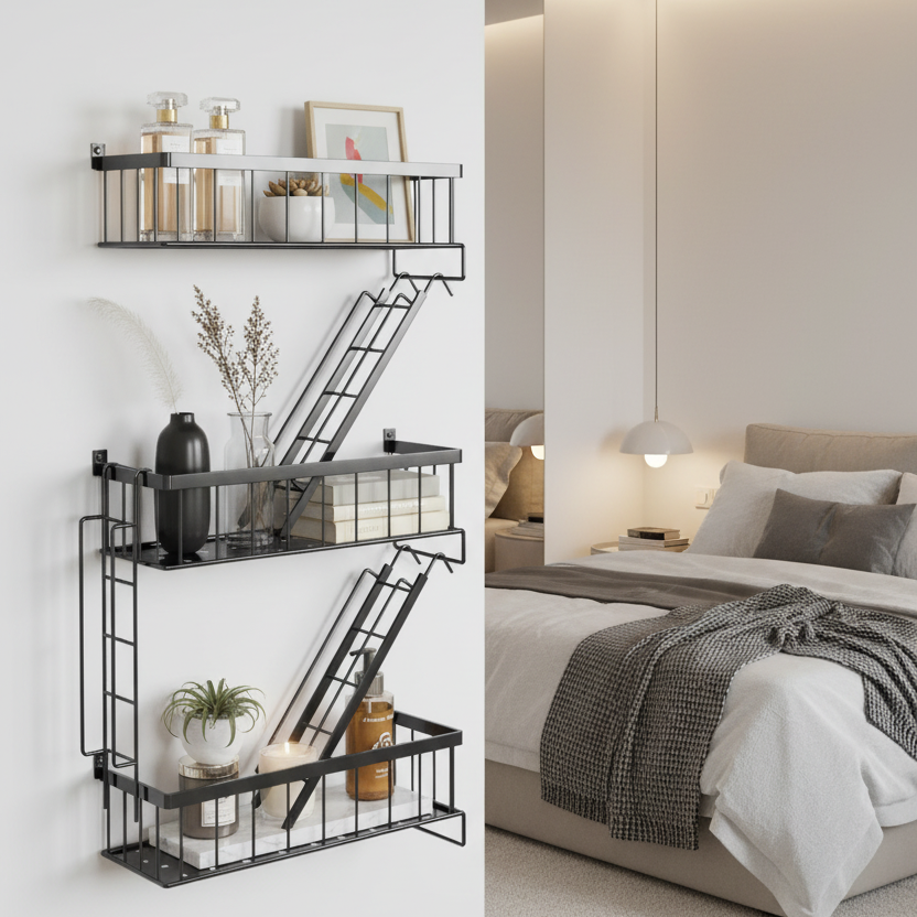 Talon Black Metal Floating Wall Shelf – Stylish Tiered Design for Space-Saving Decor 1