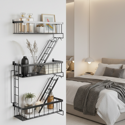 Talon Black Metal Floating Wall Shelf – Stylish Tiered Design for Space-Saving Decor 1