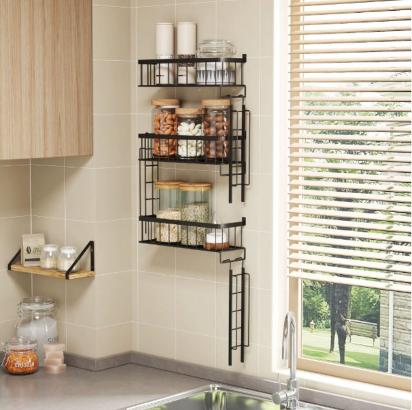 Talon Black Metal Floating Wall Shelf – Stylish Tiered Design for Space-Saving Decor 2