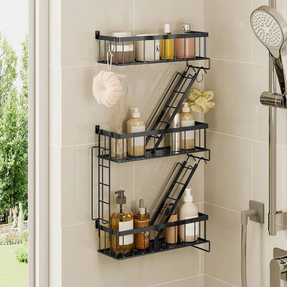 Talon Black Metal Floating Wall Shelf – Stylish Tiered Design for Space-Saving Decor 5