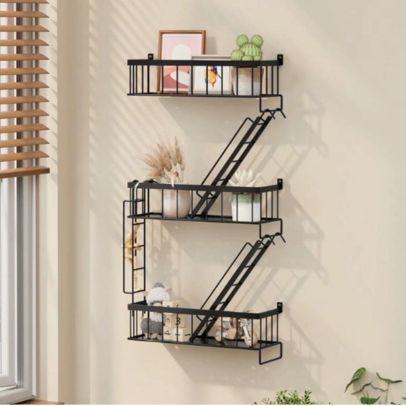 Talon Black Metal Floating Wall Shelf – Stylish Tiered Design for Space-Saving Decor 7