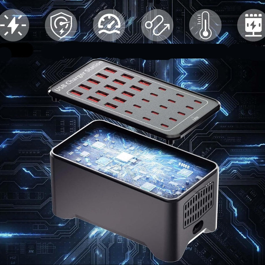Voltix Multi-Port USB Charging Station – 200W Smart IC Power for Safe Device Charging 3
