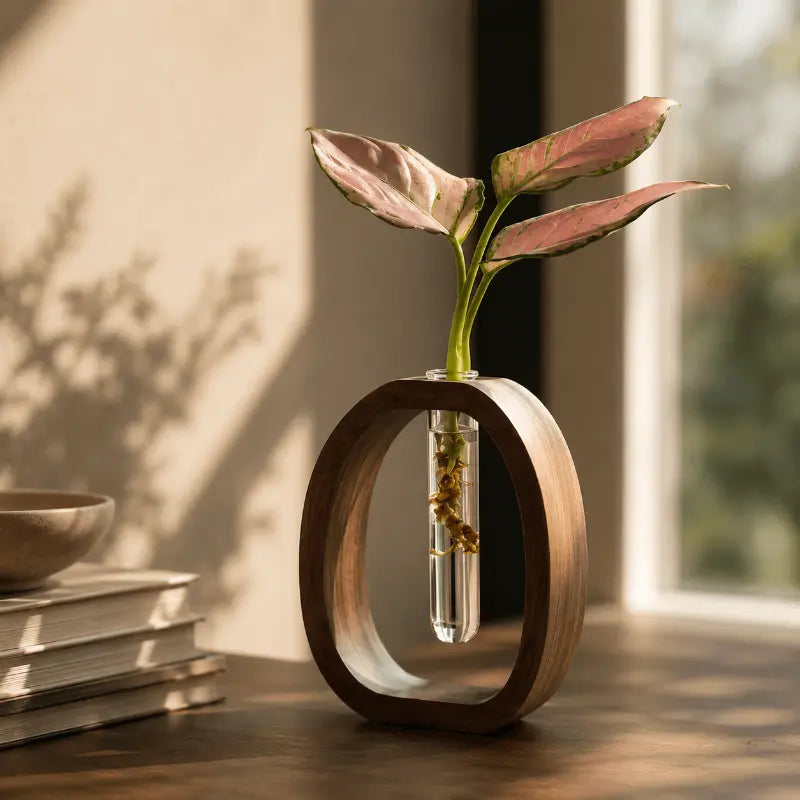 Wexa Decorative Flower Vase – Minimalist Wood and Glass Design for Elegant Interiors 0