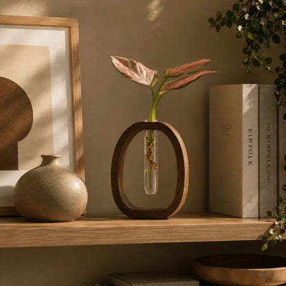 Wexa Decorative Flower Vase – Minimalist Wood and Glass Design for Elegant Interiors 1