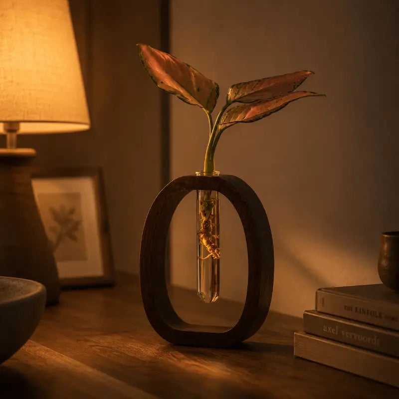 Wexa Decorative Flower Vase – Minimalist Wood and Glass Design for Elegant Interiors 2