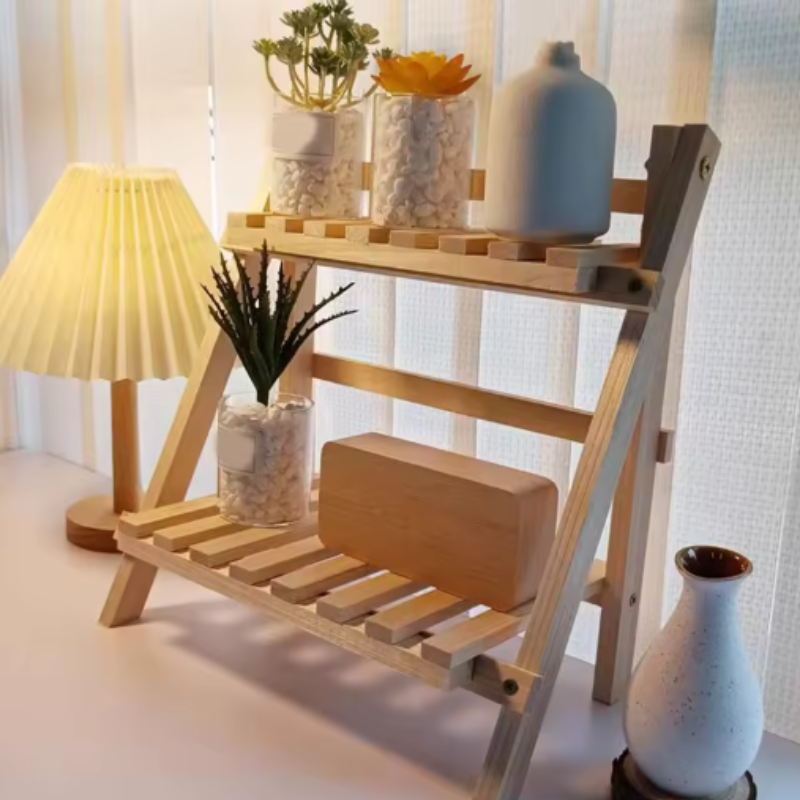Wexley Wooden Desk Organizer – Double-Layer Foldable Design for Efficient Desk Storage 3