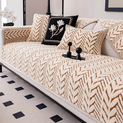 Wheat-Ear Plush Sofa Cover – Stylish Pet-Friendly Protection